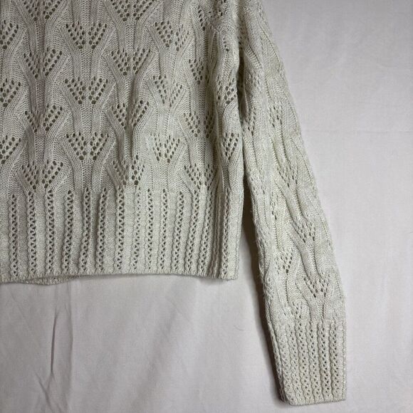 Topshop Women's Crop Pointelle Knit Pullover Sweater Ivory Cream Size 6 - Picture 11 of 14